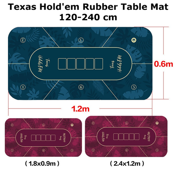Deluxe 6-10 Player Layout Texas Hold&#39;em Rubber Poker Table Mat Cloth Gaming Pad