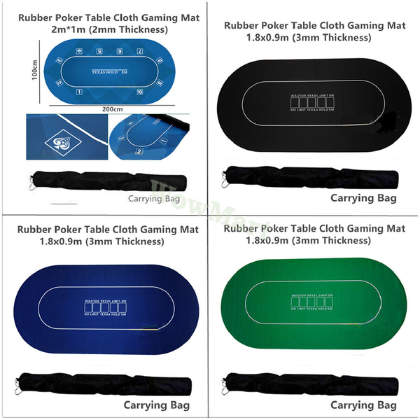 Deluxe Layout Texas Hold'em Rubber Poker Table Cloth Gaming Mat Pad 1.8-2m Oval