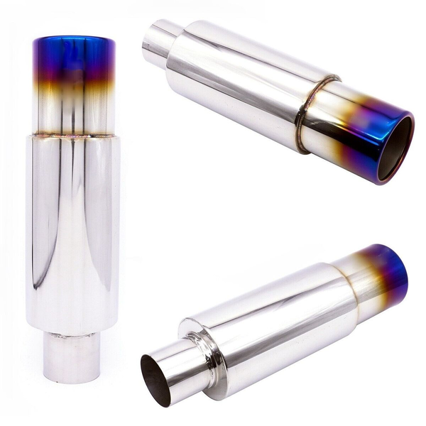 2.5" Inlet 3.5" Outlet Stainless Steel Exhaust Cannon Muffler  Burnt Blue Tip #088