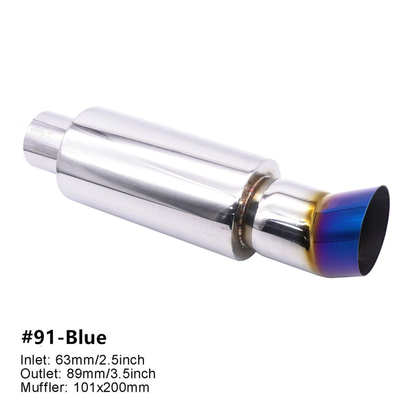 2.5" Inlet 3.5" Outlet Stainless Steel Exhaust Pipe Cannon Muffler Blue Tip #091