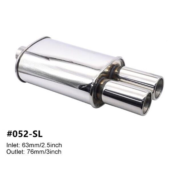 Stainless Steel Dual Outlet Exhaust Muffler Turbo Sound Oval Tailpipe 2.5&quot; Inlet #52