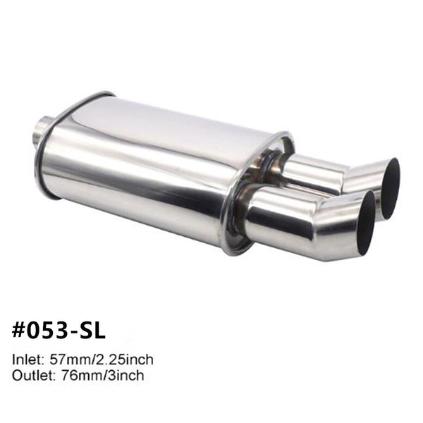 Stainless Steel Dual Outlet Exhaust Muffler Turbo Sound Oval Tailpipe 2.25 Inlet #53