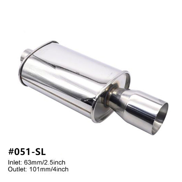 Stainless Steel 2.5" Inlet Exhaust Muffler Turbo Sound Oval Tailpipe 4'' Outlet