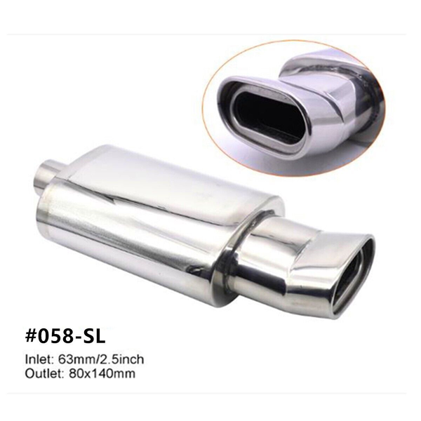 Universal Stainless Steel Exhaust Muffler Turbo Sound Oval Tailpipe 2.5" Inlet