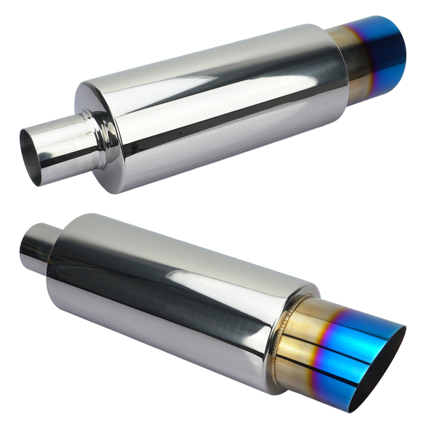 2.5&quot; Inlet 4&quot; Outlet Stainless Steel Exhaust Pipe Cannon Muffler Burnt Blue Tip
