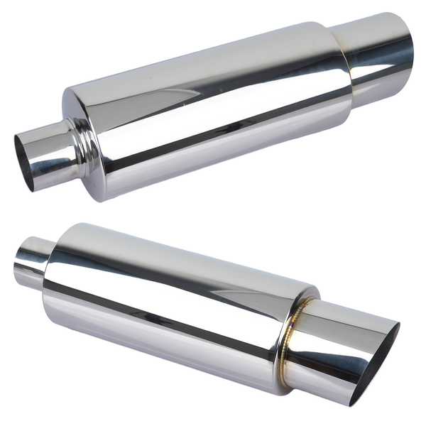 2.5&quot; Inlet 4&quot; Outlet Stainless Steel Exhaust Pipe Cannon Muffler Straight Baffle