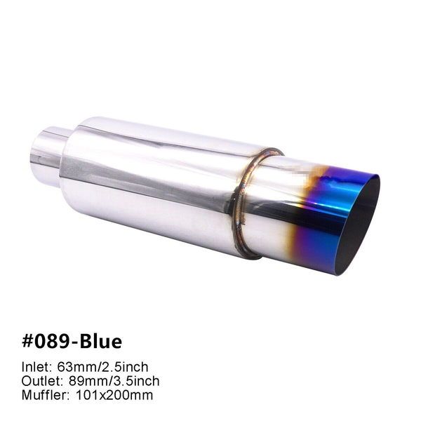 2.5" Inlet 3.5" Outlet Stainless Steel Exhaust Pipe Cannon Muffler Burnt Blue