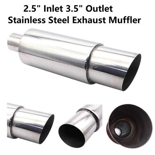 Universal 2.5" Inlet 3.5" Outlet Stainless Steel Exhaust Pipe Cannon Muffler