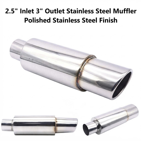 Universal 2.5" Inlet 3" Outlet Stainless Steel Exhaust Pipe Cannon Muffler 