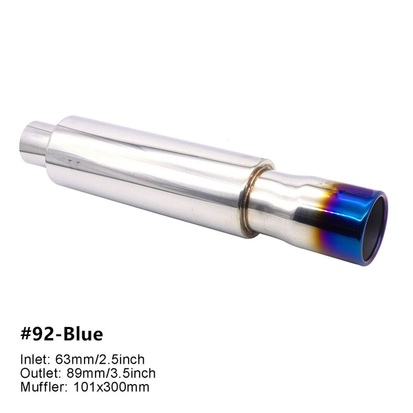2.5" Inlet 3.5" Outlet Stainless Steel Exhaust Pipe Cannon Muffler Blue Tip #092