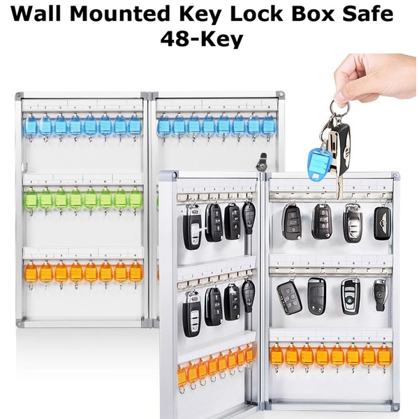 Aluminum Alloy Wall Mounted 48 Key Safe Storage Box Cabinet With Key Ring &amp; Tag