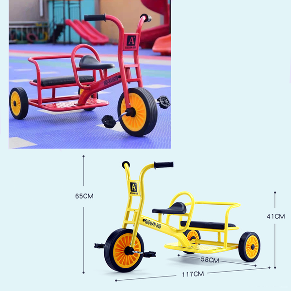 Heavy Duty Kid 2-Seater Tricycle Rubber Wheel Kindergarten Trike Ride on Toy 3Y+
