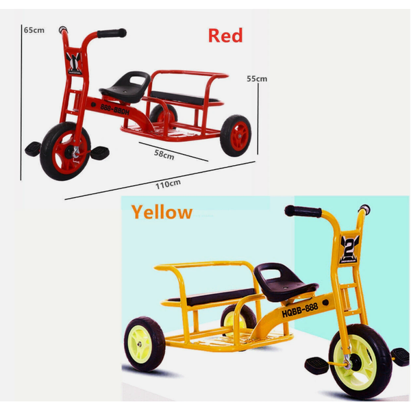 2-6 Y Durable Steel Frame Kid Trike 12&#39;&#39; EVA Wheel Ride on Toy 2-Seater Tricycle