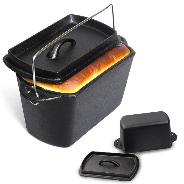 Cast Iron Bread Loaf Baking Pan &amp; Lid Dutch Oven Loaf Pan Bread Toaster Pot 27cm