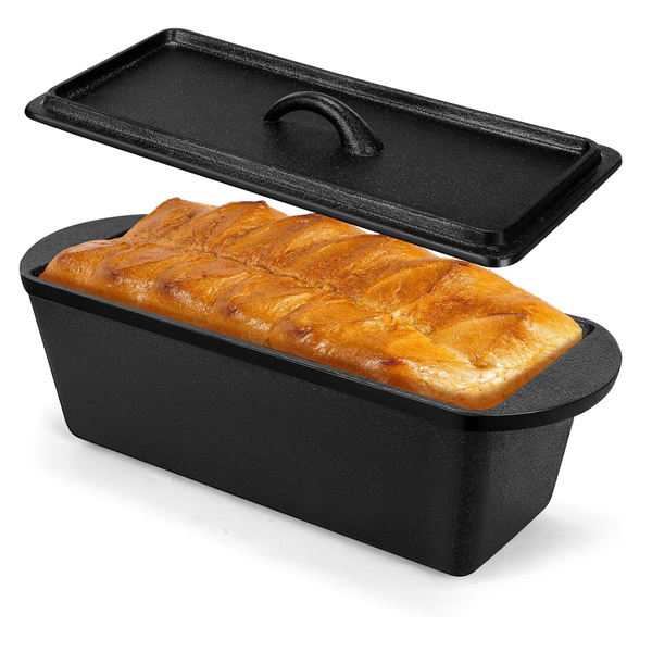 Cast Iron Bread Loaf Baking Pan &amp; Lid Dutch Oven Loaf Pan Bread Toaster Pot 35cm