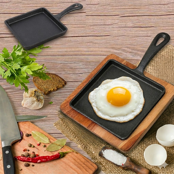 Cast Iron Mini Skillet Frying Pan Steak Egg Breakfast Sizzling Serving Plate Grill