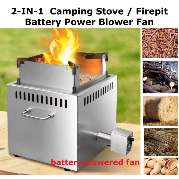 3-IN-1 Portable Camping Wood Burner Firepit Heater USB Power Blower Burner Stove