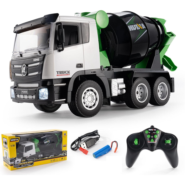 HUINA Remote Control Toy 1:18 Concrete Mixer Truck 2.4G 9-CH RC Construction Toy