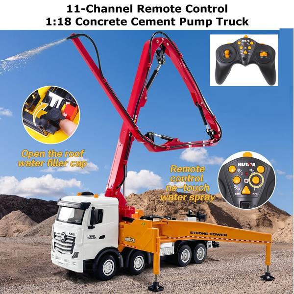 HUINA Kid 1:18 Remote Control Cement Pump Truck 2.4G Construction Vehicle RC Toy