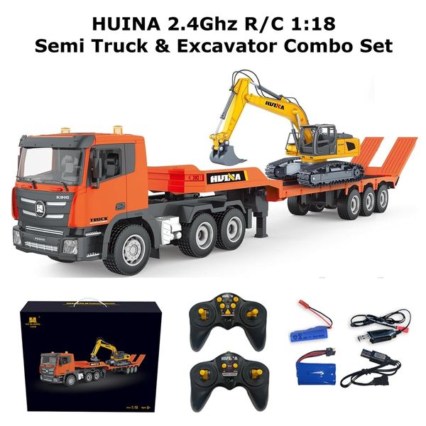 HUINA 1:18 Remote Control Semi Trailer &amp; Truck Excavator Construction Kid RC Toy
