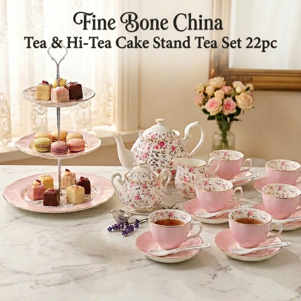 Elegant Fine Bone China Tea &amp; Hi-Tea Cake Plate Coffee Afternoon Tea Set 22pc #A