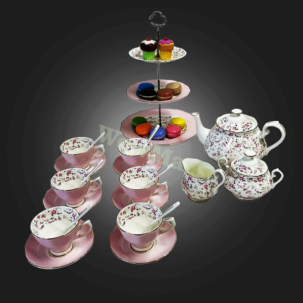 Elegant Fine Bone China Tea &amp; Hi-Tea Cake Plate Coffee Afternoon Tea Set 22pc #A