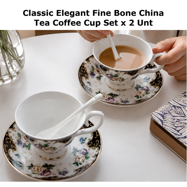 Classic Elegant Fine Bone China Tea Coffee Cup Sacucer Spoon 3Pc Set  x 2 Unit