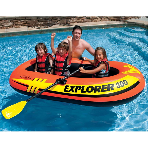 Intex Explorer 300 3 Person Inflatable Boat Kid Pool Float Boat Toy Pump Oar Set