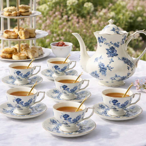 French Style Fine Ivory China Tea Set Coffee High Tea Pot Cup Sauce Set 19 pcs- FS13-1
