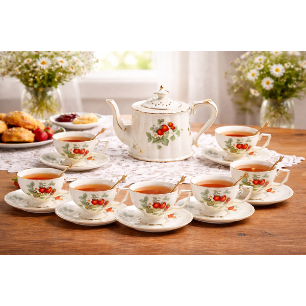 French Style Fine Ivory China Tea Set Coffee High Tea Pot Cup Sauce Set 19 pcs- FS13-5