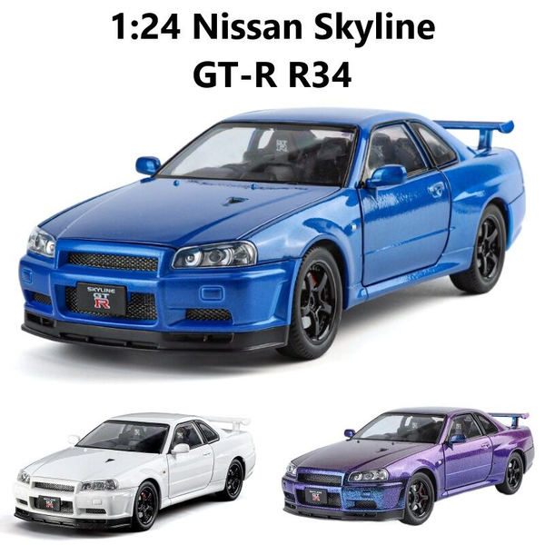 1:24 Nissan Skyline GT-R R34 Car Model Sound Light Alloy Classic Car Collection