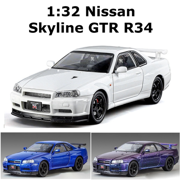 1:32 Nissan Skyline GT-R R34 Car Model Sound Light Alloy Classic Car Collection