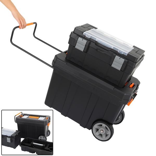 2-In-1 Portable Stackable Rolling Tool Box Mobile Chest Storage Tool Organizer