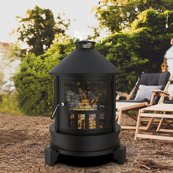 Outdoor Charcoal Wood Burning Fire Pit Mesh Screen Door Firepit Fireplace Heater