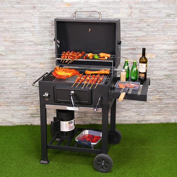 NEW Large Charcoal BBQ Grill Outdoor Barbecue Smoker &amp; Lid Thermometer Wheel 