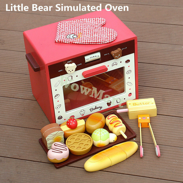 Kid Wooden Pretend Play Toy Kitchen Bakery Microwave Oven Bread Patisserie  Set -