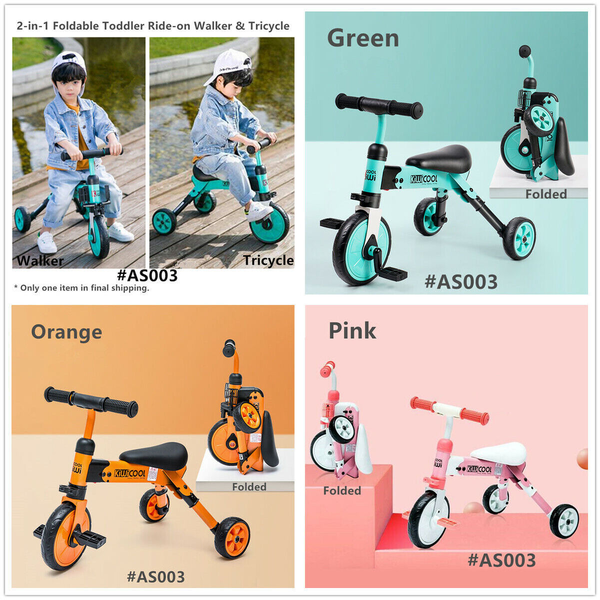 Foldable Lightweight Toddler Ride-on Toy Balance Walker &amp; Tricycle Trike 1.5-3Y