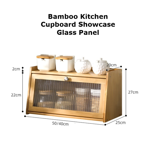 Bamboo Glass Kitchen Cupboard Showcase Pantry Kitchen Storage Cabinet Bread Box