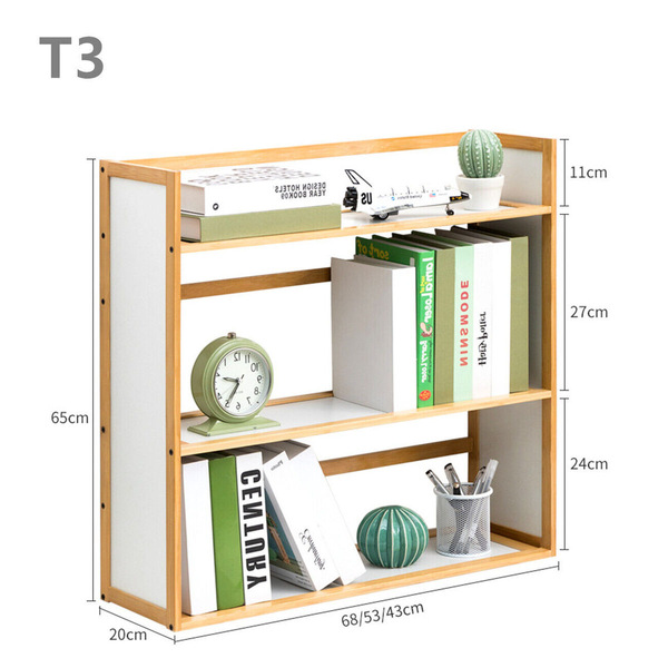 Bamboo Wooden Desk File Bookshelf Office Table Shelving Organizer 40-68cm 3-T