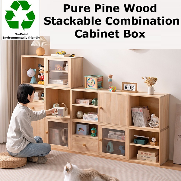 Pure Wood Stackable Combination Cabinet Bookcase Cupboard Filing Cabinet Toy Box