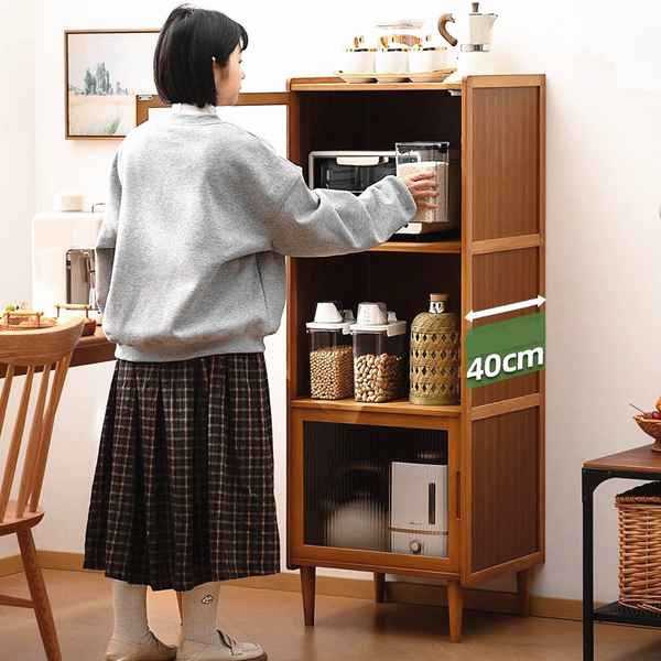 Bamboo Kitchen Microwave Pantry Cupboard Sideboard Corner Storage Cabinet 3-Cube