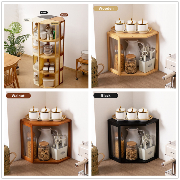 Bamboo Table Stackable Corner Bookshelf Kitchen Condiment Display Shelf Cabinet
