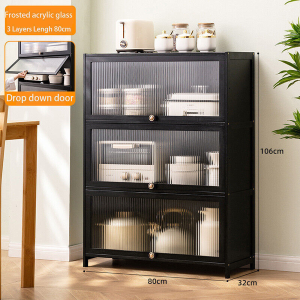 Wooden Bamboo Kitchen Sideboard Cupboard Bookcase Storage Cabinet Showcase 3Tier