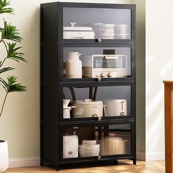Wooden Bamboo Kitchen Sideboard Cupboard Bookcase Storage Cabinet Showcase 4Tier