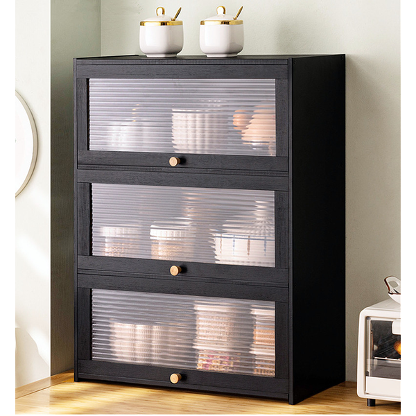 Bamboo Kitchen Countertop Cupboard Pantry torage Clear Black Cabinet Showcase