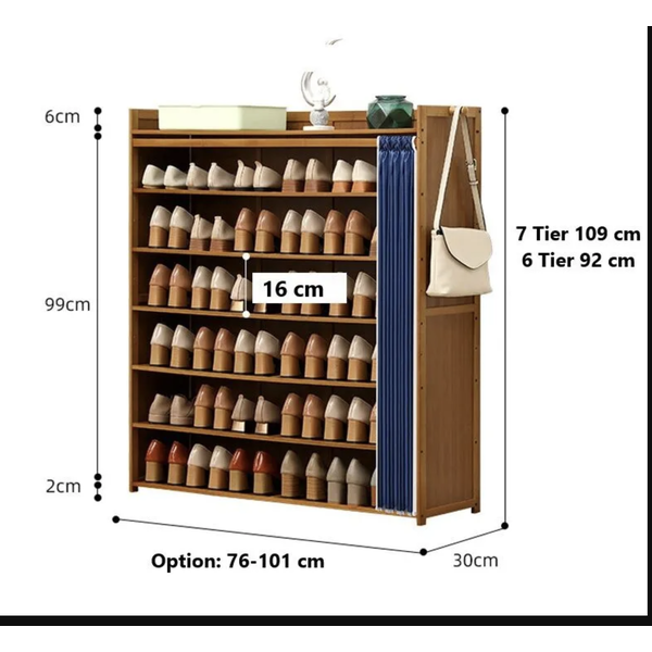 Hallway Wooden Shoe Rack Organizer Slide Curtain Shoe Cabinet Storage Shelf