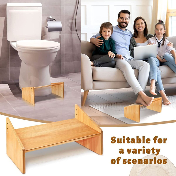 Bamboo Under Desk Footrest Adjustable Height Wooden Foot Rest Stool Home Office -