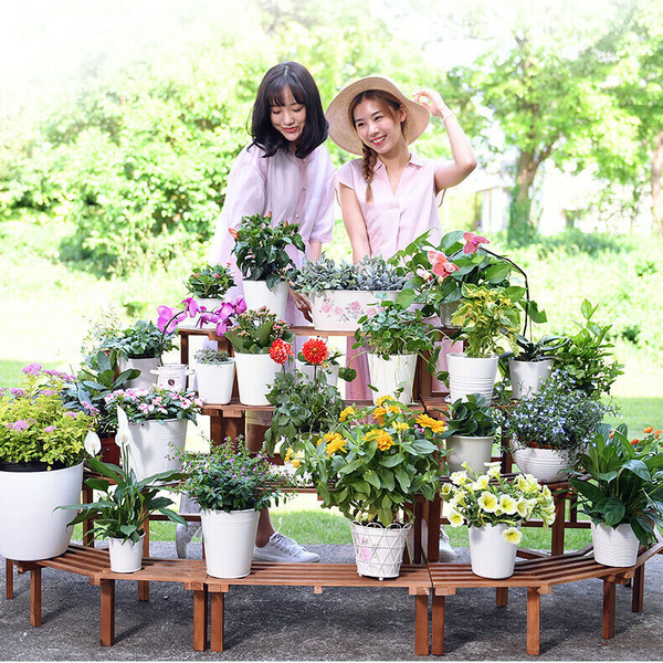 Pure Wood Flower Pot Stand Flower Step Shelf Doorway Balcony Verandah Garden -