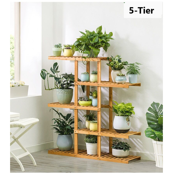 Bamboo Staorage Rack Shelf Organizer Flower Planter Stand Shelf 5 Tier