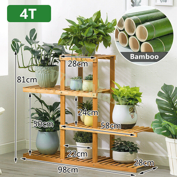 Bamboo Staorage Rack Shelf Organizer Flower Planter Stand Shelf 4Tier